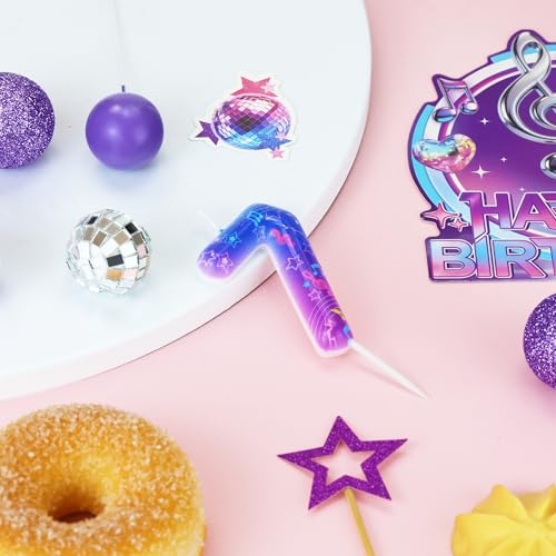 Kpop 7th Birthday Candle with Music Notes - Purple Gradient Cake Topper