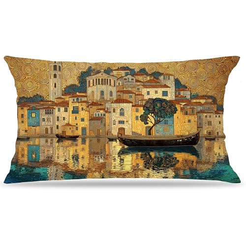 Gold Gustav Klimt Inspired Pillow Cover 12x20 - Art Nouveau Design - Gold-3