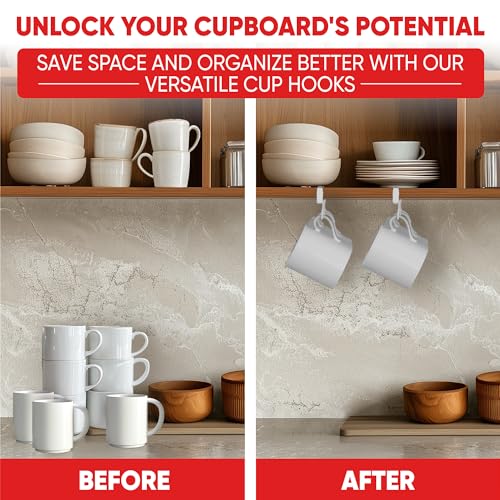 Under-Shelf Mug Rack Set of 2 - Space-Saving Coffee Mug Holder with 6 Hooks