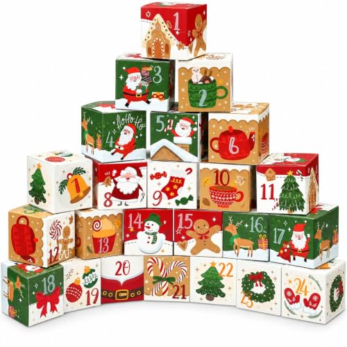 LIHAO Christmas Advent Calendar Boxes - 24 Fillable Countdown Gift Sets, Design 2
