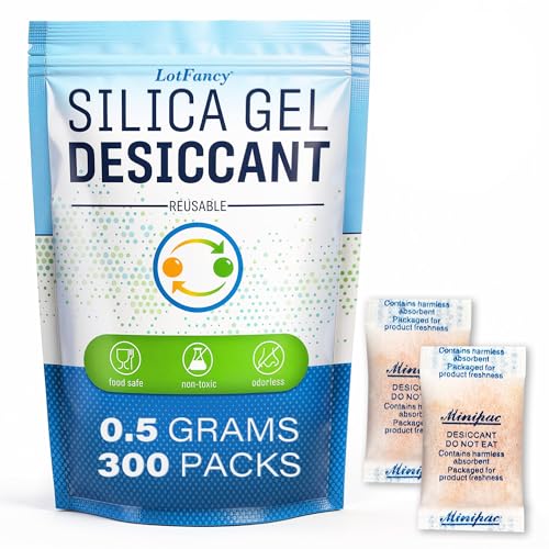 LotFancy 300 Pack Color Indicating Silica Gel Packets 0.5g
