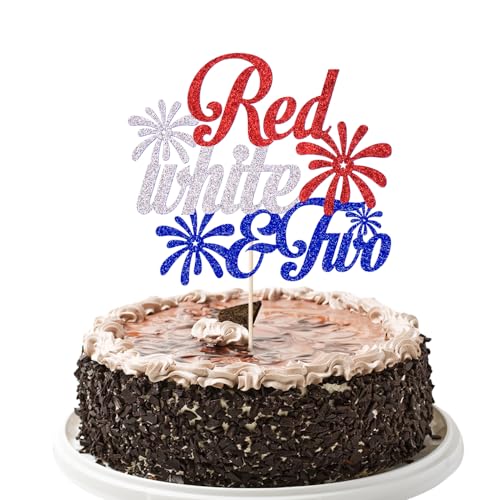Red White & Two Cake Topper for 4th of July Birthday Party