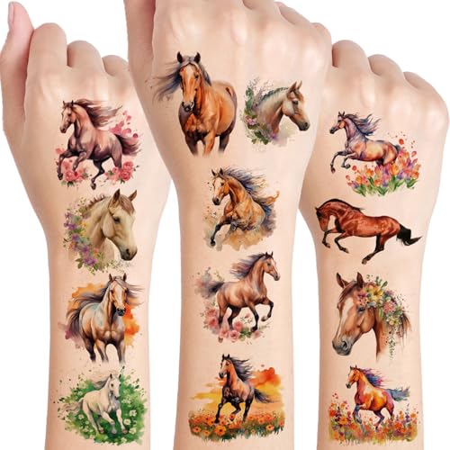Gsraves Horse Temporary Tattoos for Kids - 60 Cute Waterproof Fake Tattoos