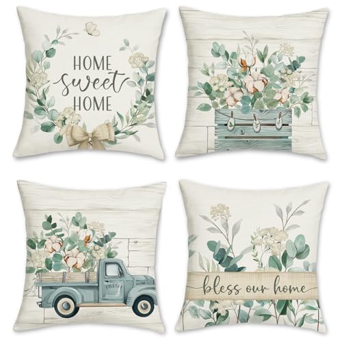Eucalyptus Leaves Throw Pillow Covers 18x18 inch Set of 4