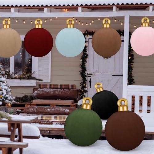 Giant Velvet Christmas Inflatable Balls Set - 8 Large 32 Inch Holiday Yard Decor - Stylish Colors