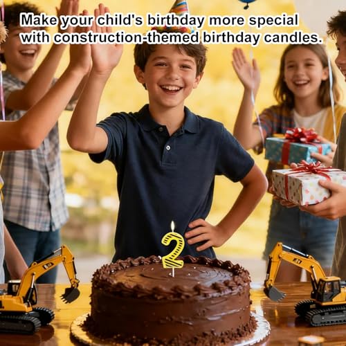 Construction Theme Birthday Candle - Black & Yellow Number 2