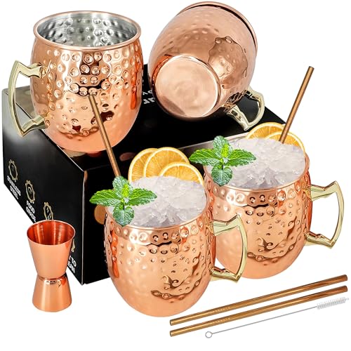 18oz Copper Plated Moscow Mule Mugs Set of 4 with Handle & Accessories - 10 Piece