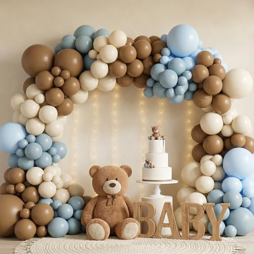 Dusty Blue & Brown Balloon Arch Kit - 122 Pcs Baby Shower Decor