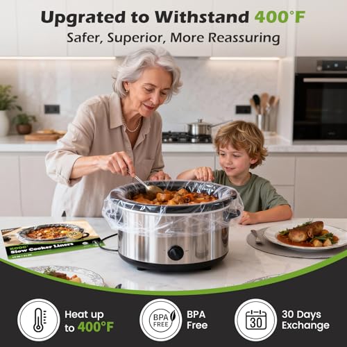 KOOC 30 Slow Cooker Liners, 13" x 21" for 3-8.5 Qt Pots, BPA Free