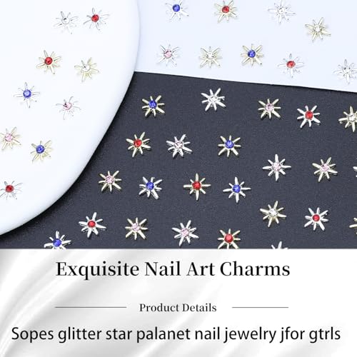 KRTBKR 3D Gold and Silver Star Nail Charms Metallic Studs Rhinestones for Acrylic Nails Manicure