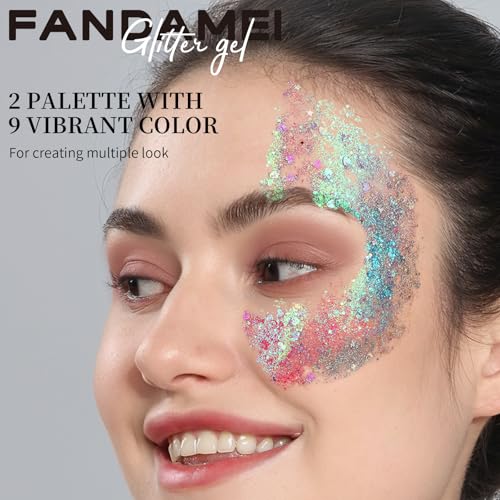 FANDAMEI Face Glitter Gel Palette - 18 Colors Body and Hair Glitter