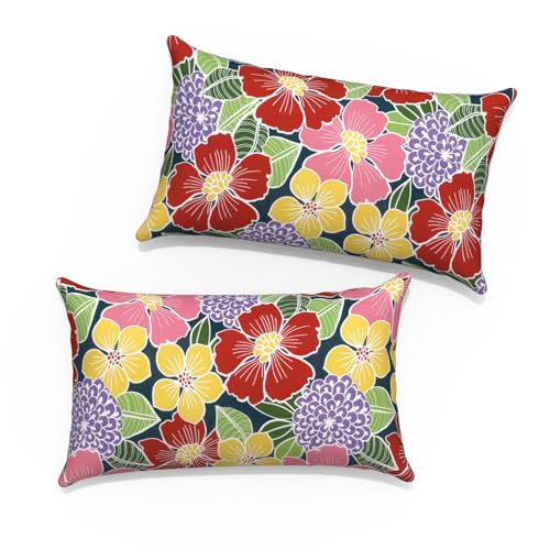 TWLEAR 20x12 Inch Waterproof Outdoor Pillow Covers Set of 2 - Flower Bloom Pattern