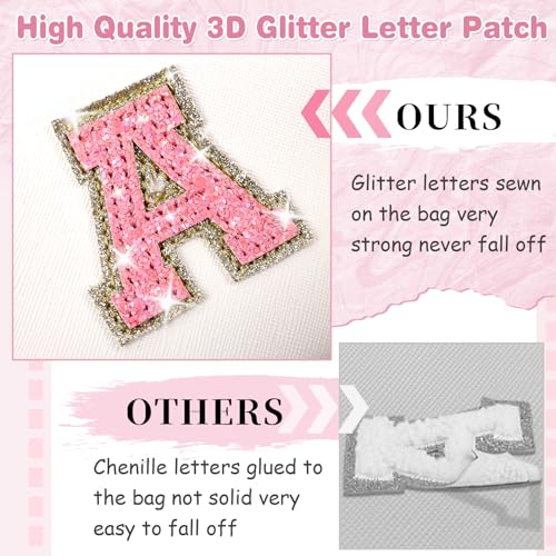 ChaoGreat Personalized Initial Makeup Bag - White PU Leather Glitter Letter Toiletry Pouch