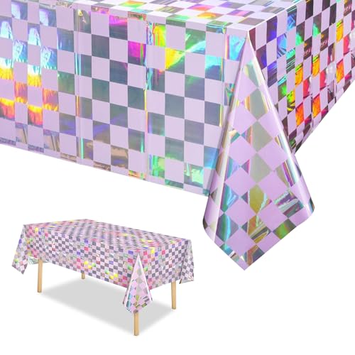 3 Pack Pink Iridescent Checkered Tablecloths - 54 x 108 Inch