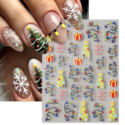 IDDFEVE 5D Christmas Nail Stickers Embossed Xmas Light String Decals 2 Sheets