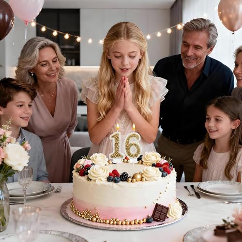 NHJINX Gold 16 Birthday Number Candle for Cake, Glitter Cake Topper