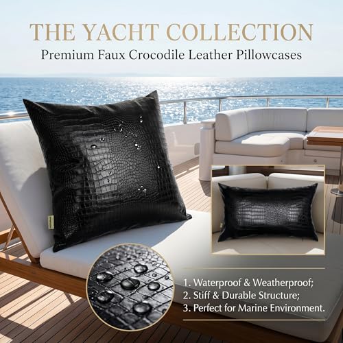 Black Crocodile Skin Faux Leather Pillow Cover, 12x20 Inch Rectangular Case