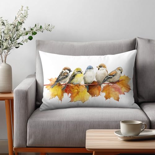 HOMETITUTE Decorative Satin Pillow Covers Set of 2 - 12x20 Inch Watercolor Bird Art