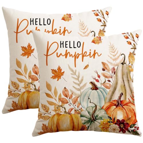 Artscope Fall Pumpkin Throw Pillow Covers - Set of 2, 18" x 18" Orange