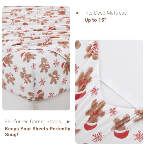 Lasoftan Christmas Cotton Flannel Sheets Full Size - Gingerbread Snowflake Pattern