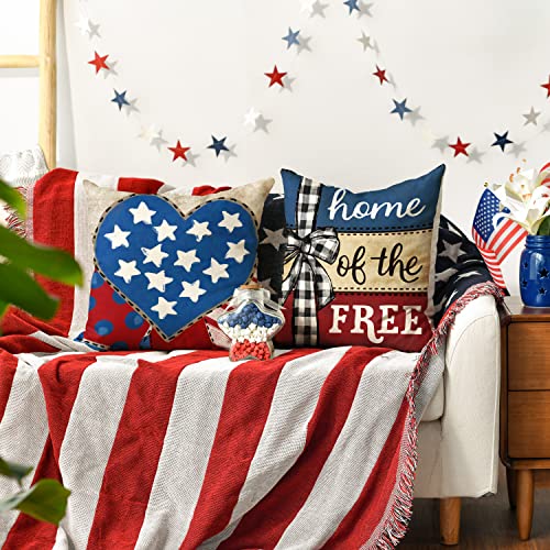 Buffalo Plaid Throw Pillow Covers - Set of 4, 18x18 Inch, Patriotic Design