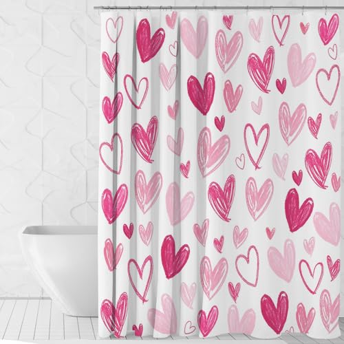 Mocsicka Pink Heart Shower Curtain - 71x71 Inch Romantic Valentine Decor