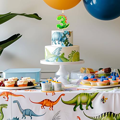 Yoqipati 3rd Birthday Dinosaur Candles for Cake - Number 3 Cake Topper, Dinosaur Party Supplies