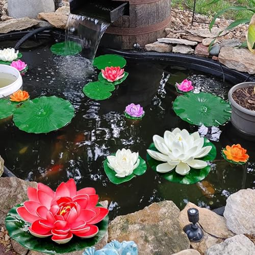 19 Colourful Floating Foam Lotus Flowers & Leaves - Pond Decor