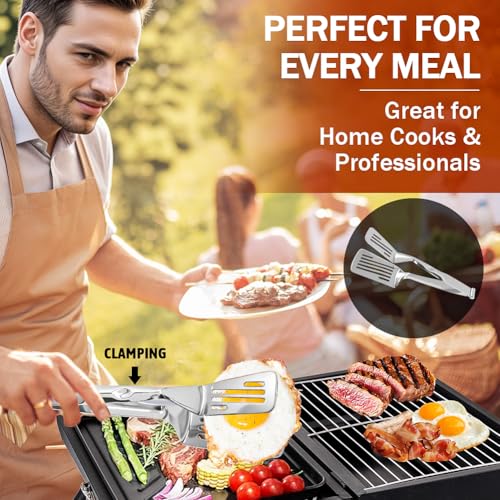 Heat-Resistant Stainless Steel Cooking Tongs with Detachable Spatula Design