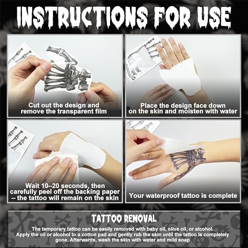 Halloween Temporary Face Tattoos - Waterproof Skeleton Zombie Makeup Stickers