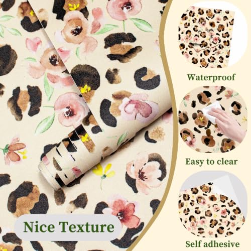 HAOKHOME Floral Leopard Shelf Liner - Peel and Stick Waterproof Vinyl Roll