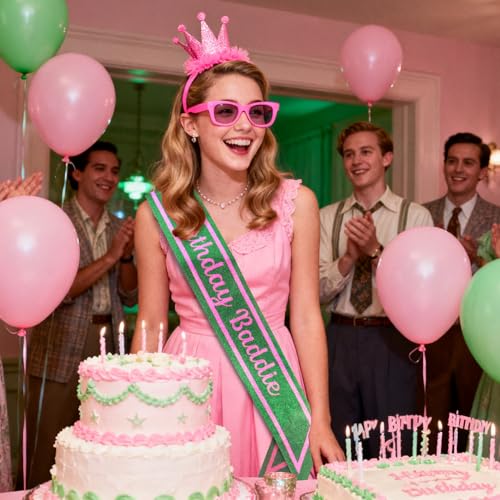 Birthday Baddie Sash Pink and Green Witch Themed Party Accessory