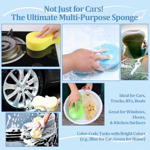 5 Pack Large Non-Scratch Foam Car Wash Sponges for Vehicles