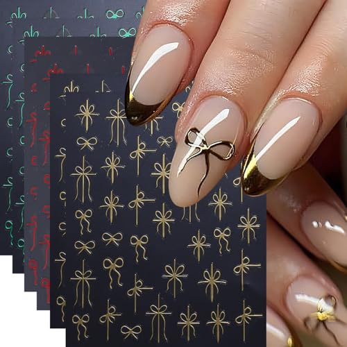 Christmas Nail Art Stickers 6Pcs Self-Adhesive Bow Decals