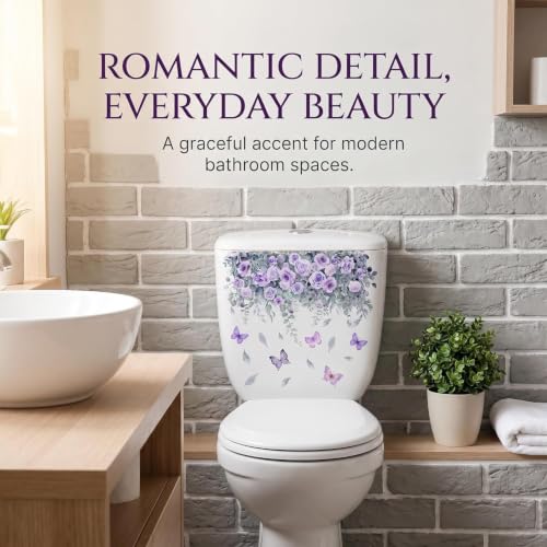 Purple Rose & Butterfly Bathroom Stickers - Waterproof Removable Decals