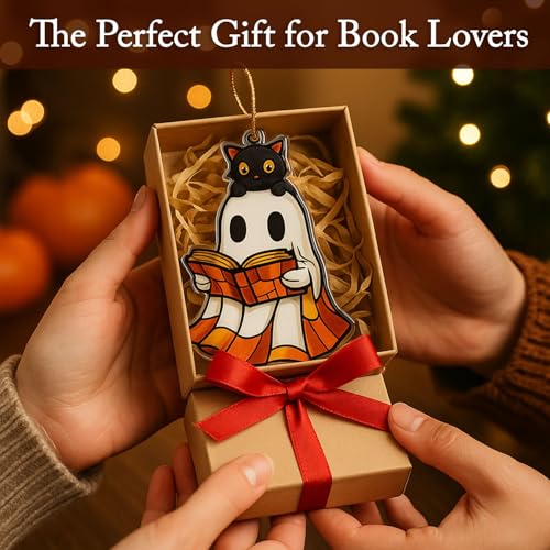Ghost Reading Book Acrylic Ornament Stained Glass Moon Decor