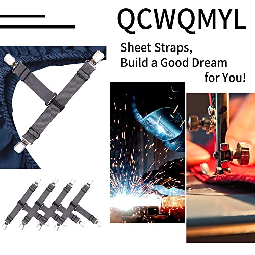 QCWQMYL Fitted Sheet Straps - 4 Pack Bed Sheet Clips for Non-Slip Hold