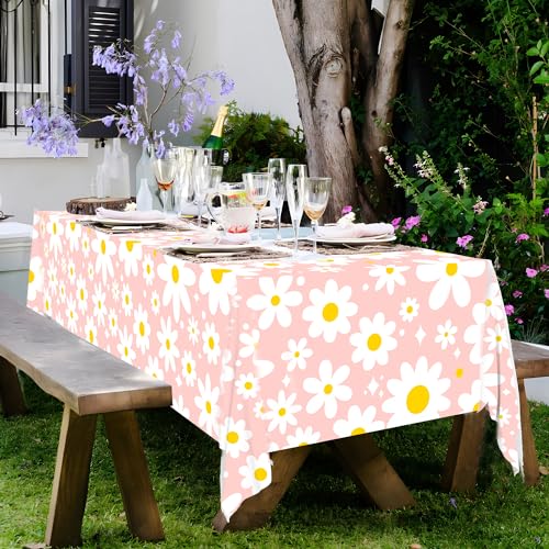 Daisy Disposable Tablecloths - 2 Pack, 54" x 108" Groovy Party Table Covers