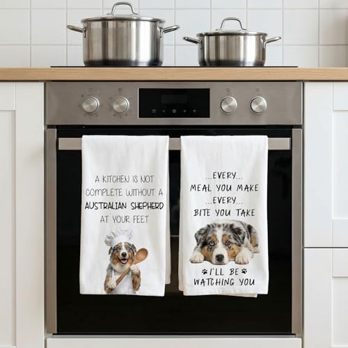 Adorable Australian Shepherd Kitchen Towels - Set of 2 Cotton Dish Towels