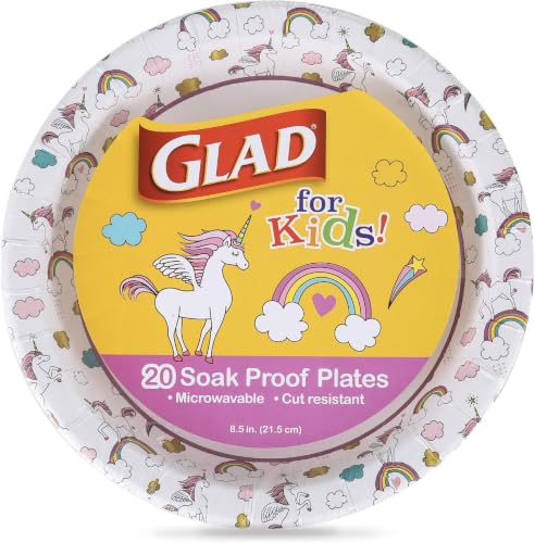 Glad for Kids Unicorn Disposable Paper Plates, 8.5 Inch, 120 Count