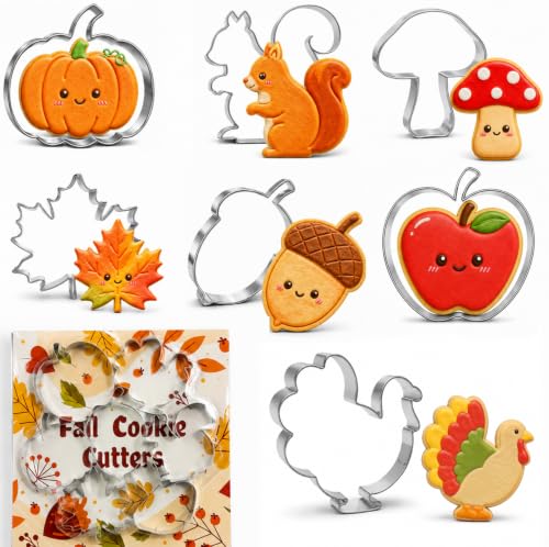 OHOME Fall Cookie Cutters - 7PCS Stainless Steel Thanksgiving Biscuit Molds