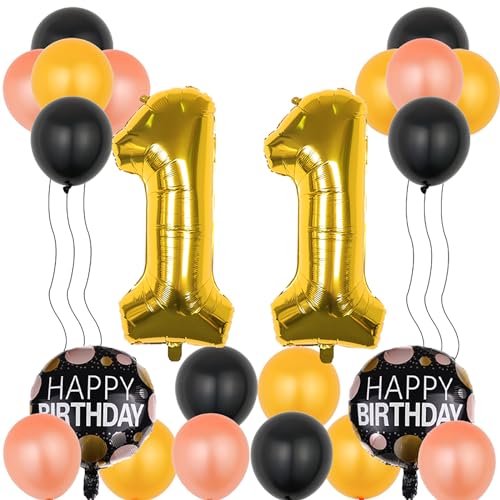 11th Birthday Decorations - 22 Pcs Gold Number Balloons Set