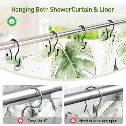 Resze Black 12PCS Heavy-Duty Metal Shower Curtain Hooks - Rust-Resistant & Smooth Gliding