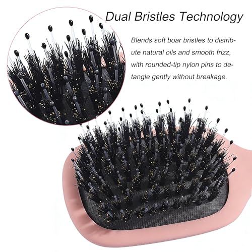 Mini Boar Bristle Hair Brush Travel Pocket Hairbrush for Detangling
