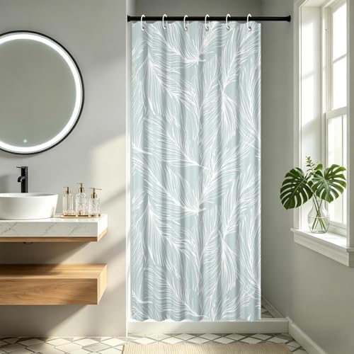 Yeele Mint Green Feather Shower Curtain - Waterproof & Machine Washable, 36x72 Inch
