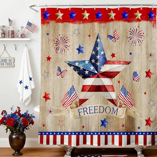Mocsicka 4th of July Shower Curtain - Patriotic Bathroom Decor, 71x71 inch