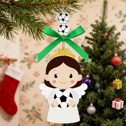Soccer Angel Wooden Easter Ornament - Hanging Decoration for Tree