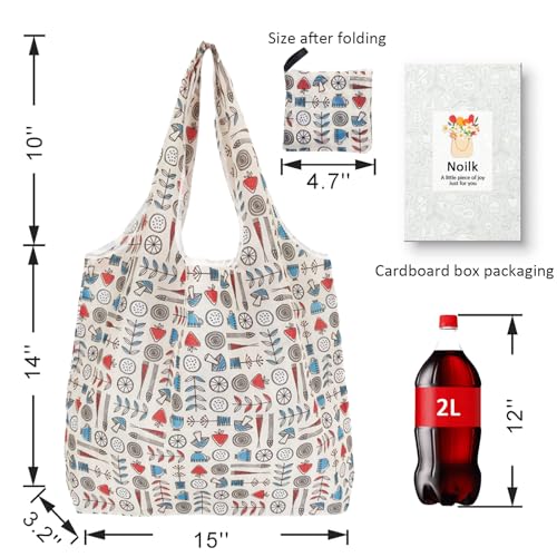 Noilk Reusable Foldable Shopping Bags - Summer 4 Pack, Heavy Duty Totes