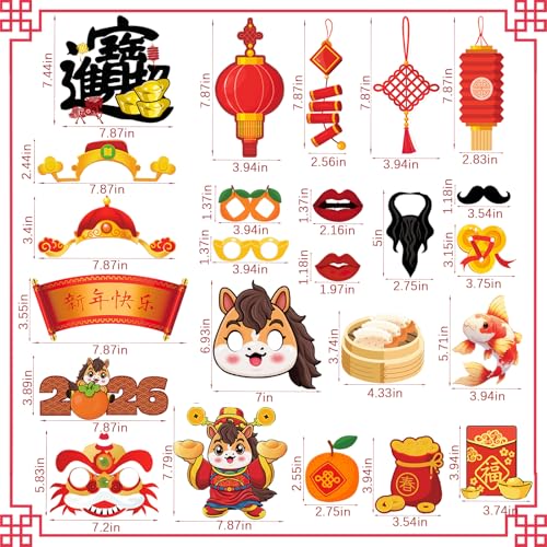 24PCS Chinese New Year Photo Booth Props for Year of the Horse