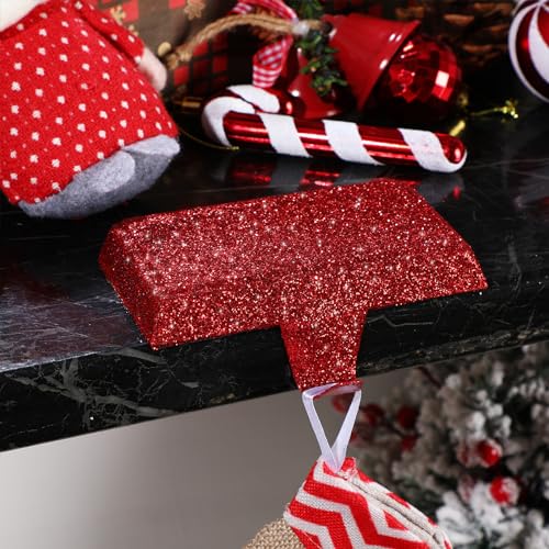 8 Pack Christmas Glitter Stocking Holders - Metal Weighted Mantel Decor